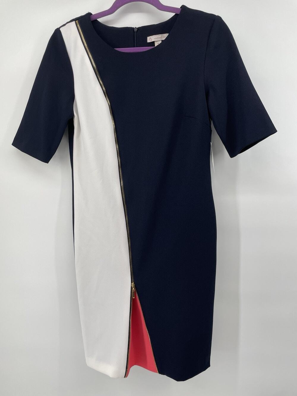 Dress Barn Dress Womens Size 6 Navy Coral and White zipper Sophisticated Office